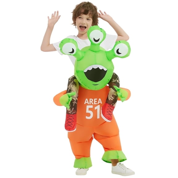 COMIN 48 inch Halloween Inflatable Alien Costume Kids Cosplay Costumes Funny Ride on Blow Up Costumes Alien Suit for Teens