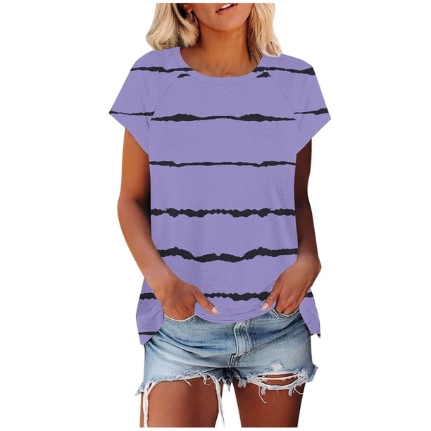 Camiseta de Manga Corta de las Mujeres de Cuello Redondo de Impresión Casual Top de las Señoras, Poliéster Ligero para el Hogar Diario Y Cómodo
