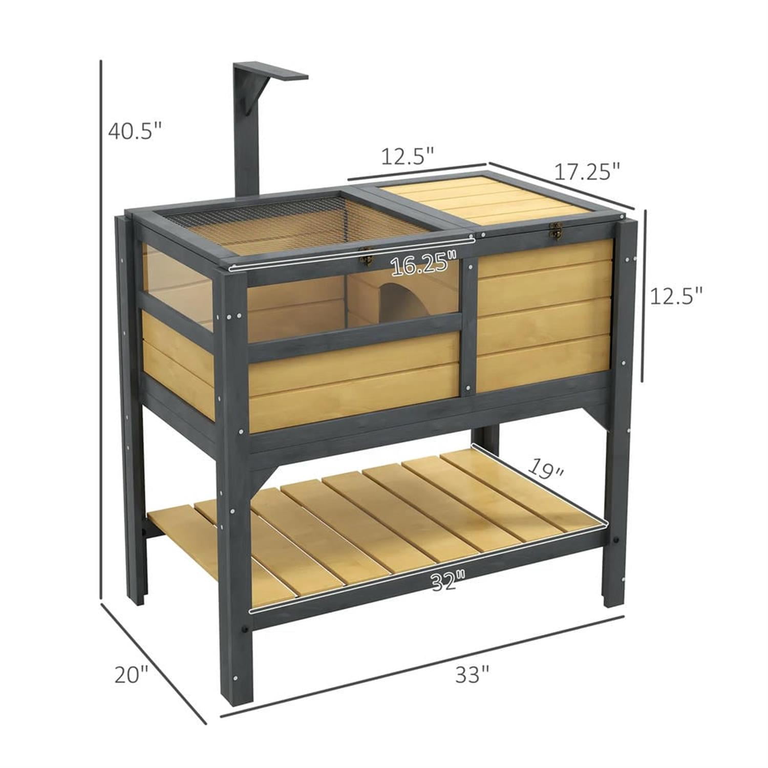 Kadyn 40.5" Wooden Tortoise House with Lamp Holder, Shelf Storage, Reptile Cage Enclosure for Turtles, Lizards, Snakes, Small Animal Habitats, Yellow