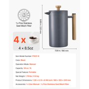 KFFKFF Stainless Steel French Press Coffee Maker, 304 Stainless Steel, 34oz, Black