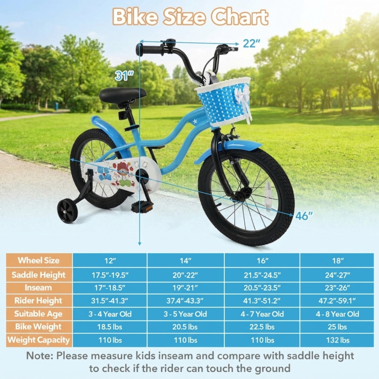 Redsmile Kids Bike 14 Inch with Training Wheels and Front Basket for Boys Girls Ages 3-5, 12 14 16 Inch Adjustable Seat Youth Bicycle for Toddlers, 110 lb Capacity, Multicolor