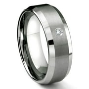 Titanium Kay Tungsten Carbide 8MM Satin Finish Beveled Diamond Solitaire Comfort Fit Mens Wedding Band Ring Sz 9.0