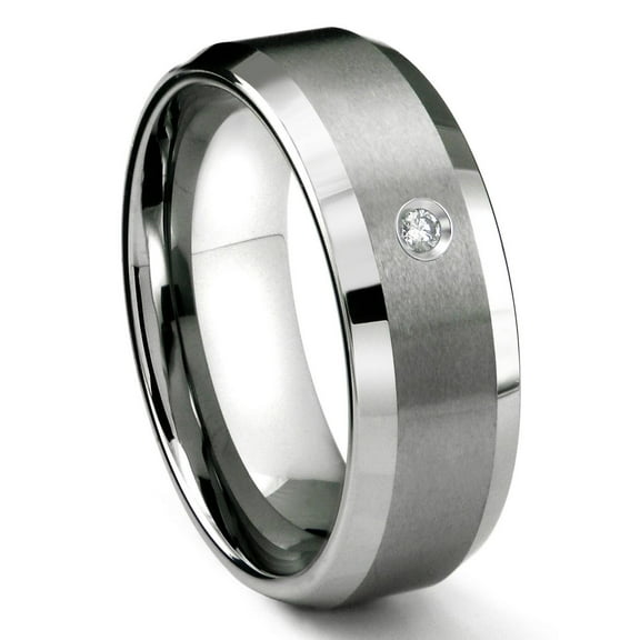 Titanium Kay Tungsten Carbide 8MM Satin Finish Beveled Diamond Solitaire Comfort Fit Mens Wedding Band Ring Sz 10.0