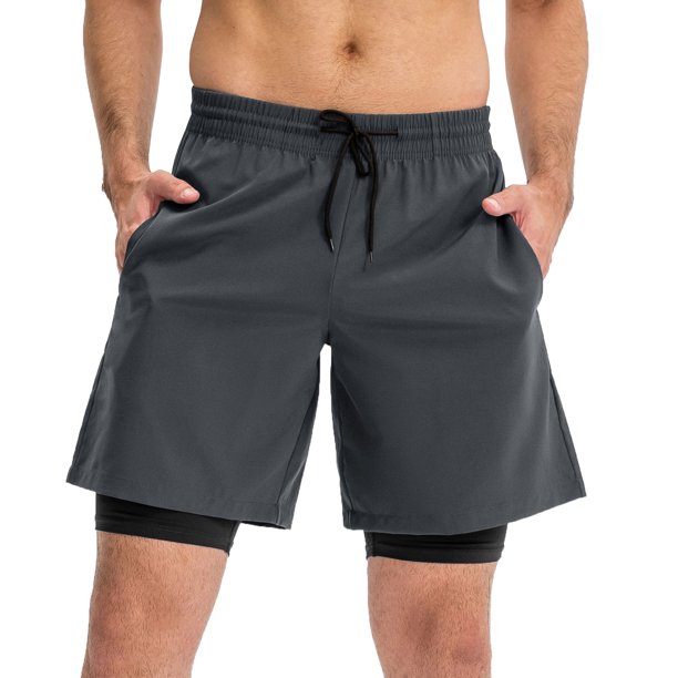 Pantalones cortos deportivos 2 en 1 para hombre, pantalones cortos elásticos, transpirables, de balo Abody Gris/XX-grande