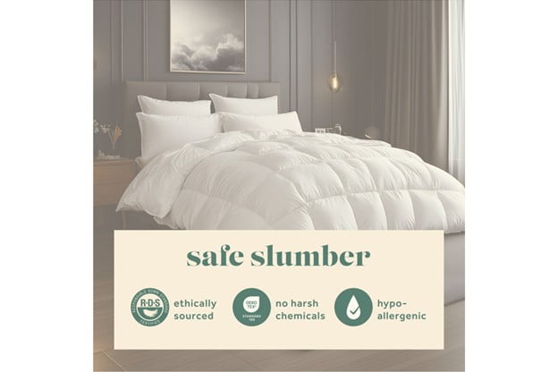 ComfyDown Down Feather White Comforter - Made in USA - 100% Cotton Cover, Light Weight Hotel Luxury Bedding Comforters, All Season Washable Duvet Insert with Corner tabs - (Queen)