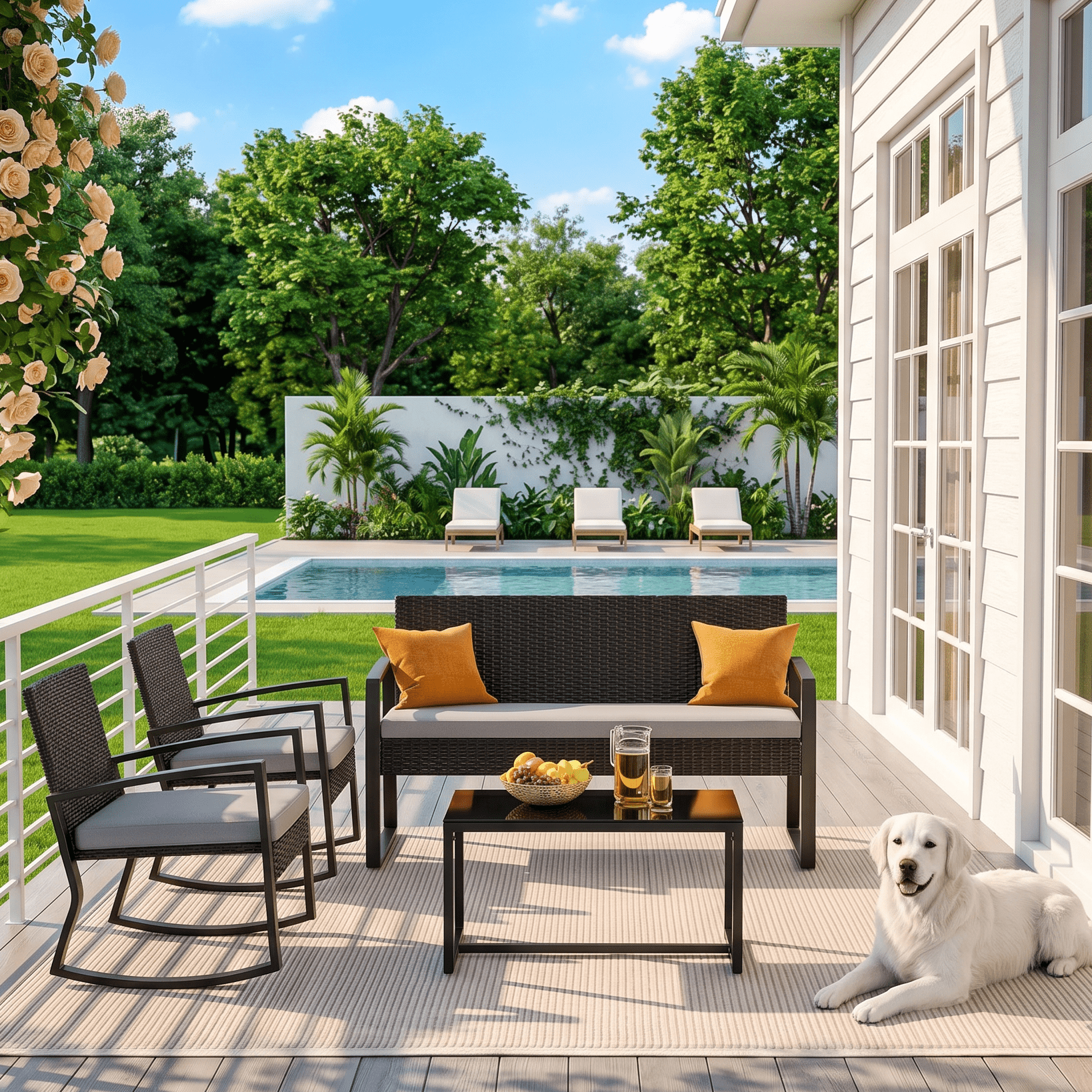 Patio Furniture Set, Asofer 4 Piece Outdoor Chairs with Soft Cushion & Anti-Scald Handle for Porch, Lawn, Yard, Poolside, Gray