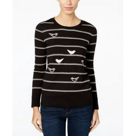 G.H. Bass Co. Striped Bird-Pattern Sweater Black Combo M