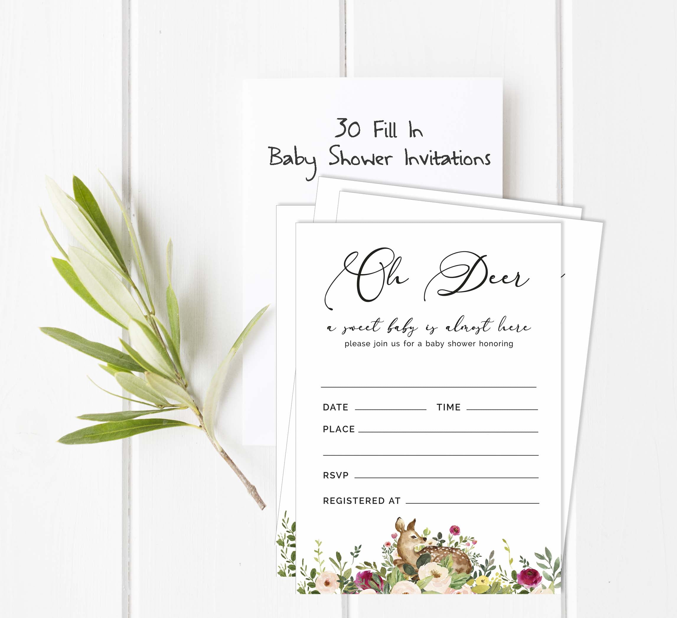Inkdotpot 30Deer Jungle Animals Baby Shower Invitation Cards Oh Deer Fill In Blank Invites