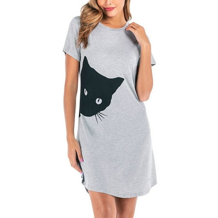

Uhndy Women Nightgown Short Sleeve Sleepwear Comfy Sleep Shirt Scoopneck Nightshirt Ladies Loose Baggy T Shirts Dress Graycat XL