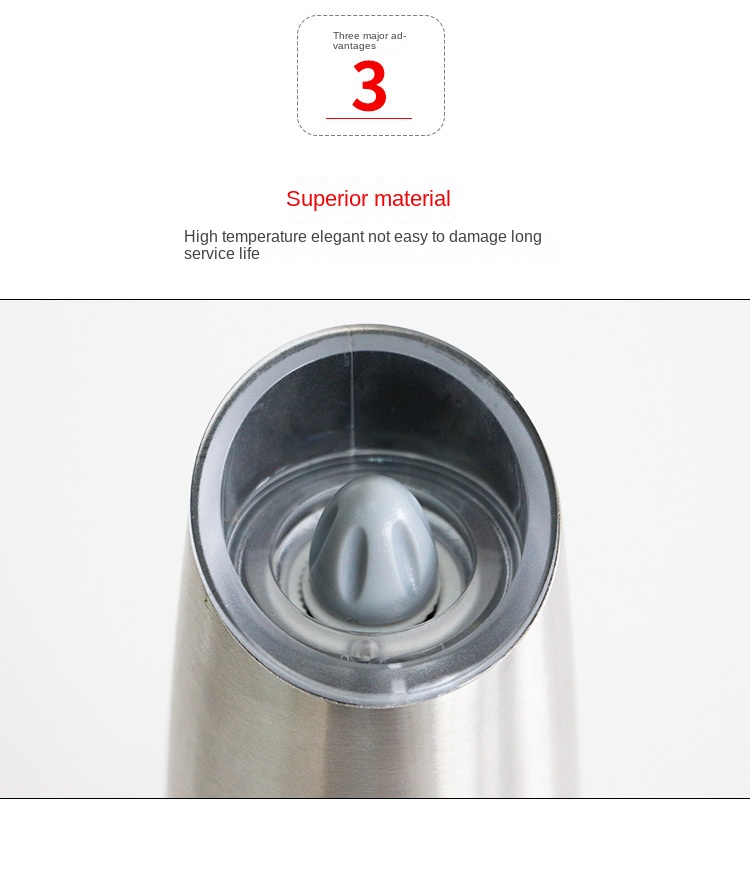 Household Pepper Mill Bottle (Stainless Steel Color) Electric Pepper Mill Gravity Pepper Grinder