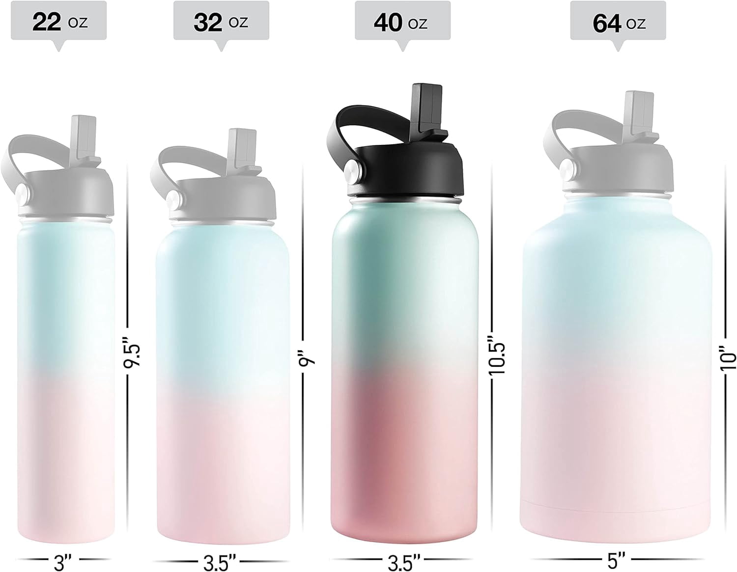 Brewberry Stainless Steel Sports Bottle and Travel Mug for Hot and Cold Beverages, Wide Mouth, Double Wall Insulated Hydration Sports Water Bottle for Hiking, Biking, and Activities, 40 OZ BPA Free