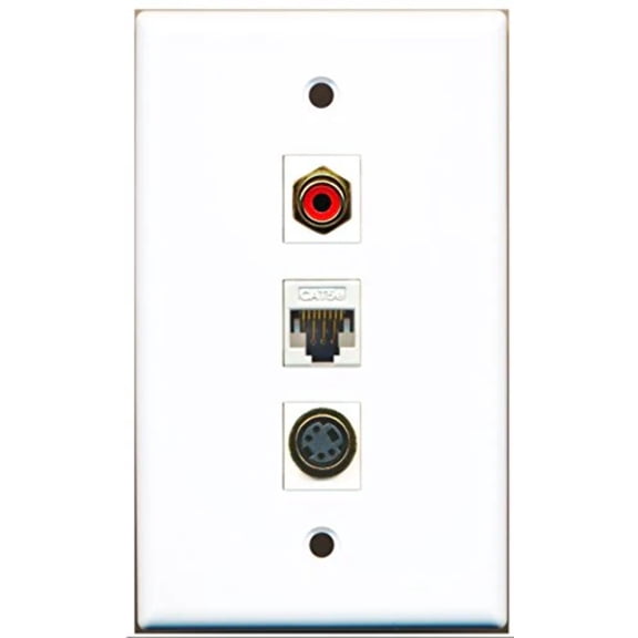 RiteAV - 1 Port RCA Red and 1 Port S-Video and 1 Port Cat5e Ethernet White Wall Plate