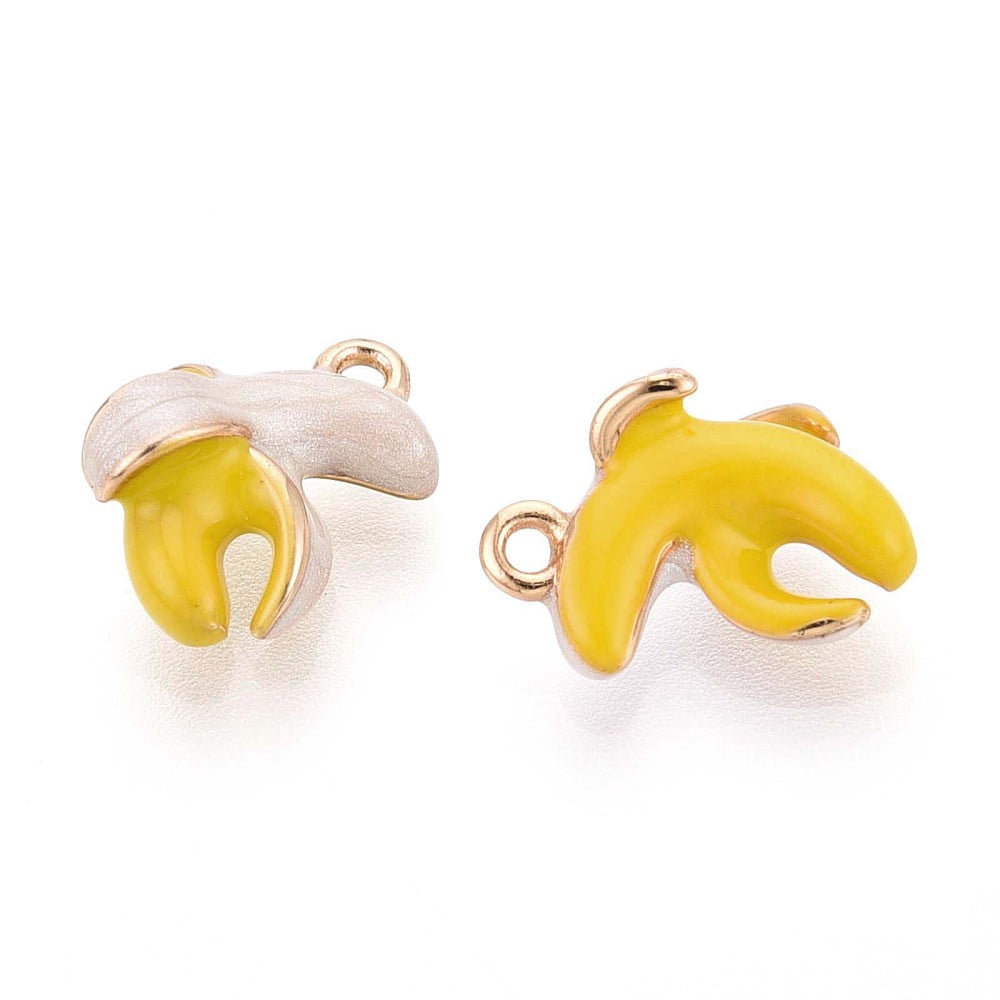50 pc Brass Enamel Charms Imitation Fruit Light golden Banana Charm golden 12.5x9x5.5mm Hole: 1mm