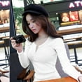thumbnail image 4 of DuoJiaJ Women Korean Version Loose Button Long Sleeve O-Neck Bottoming Shirt Casual Tops Women’s Crop Tops White, 4 of 4