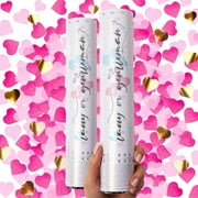 PrimePure Gender Reveal Confetti Cannon – 2 Pack, Pink, Heart Paper Confetti