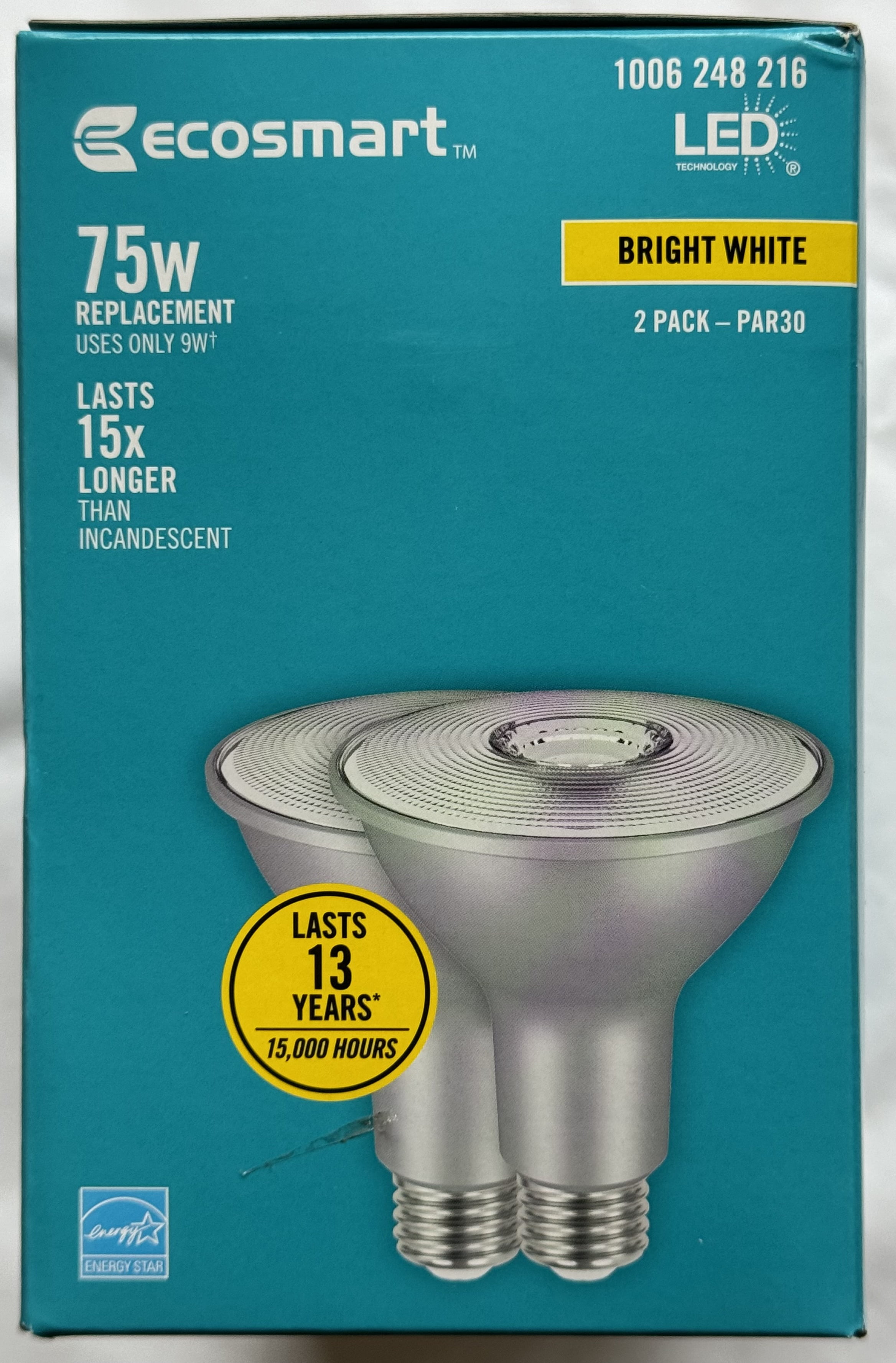 EcoSmart LED 9W (75W Equivalent) Bright White Flood Light Bulbs, Dimmable (2 Pack)