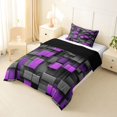 thumbnail image 2 of Manfei 3D Geometric Cubes Twin Comforter Sets, Gray Purple Checkered Bedding Set, Black Reversible 2pcs, 1 Comforter and 1 Pillowcase, 2 of 6
