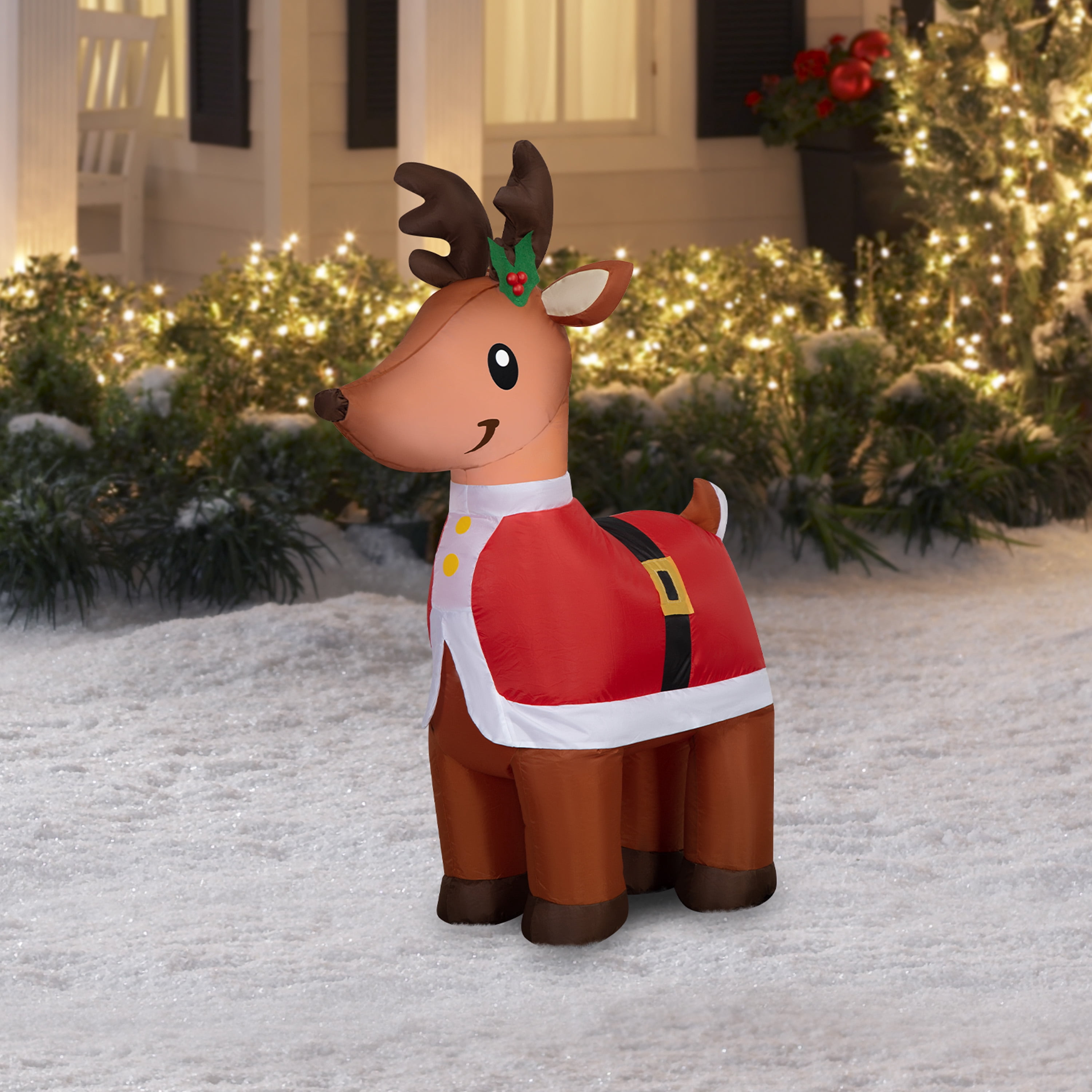 4 ft Reindeer in Santa Suit Christmas Airblown Yard Inflatable, Multicolor, by Holiday Time