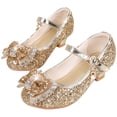 thumbnail image 4 of Linfrsh Princess Shoes Toddler Girls Dress Shoes Low Heel Princess Flats Flower Wedding Party Glitter Shoes for Kids Toddler(Gold,Size1.06), 4 of 6