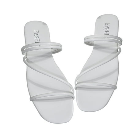 

TUOBARR Flat Sandals for Women Women s Fashion Gentle Versatile Flat Sole One Shoe And Two Flat SandalsWhite
