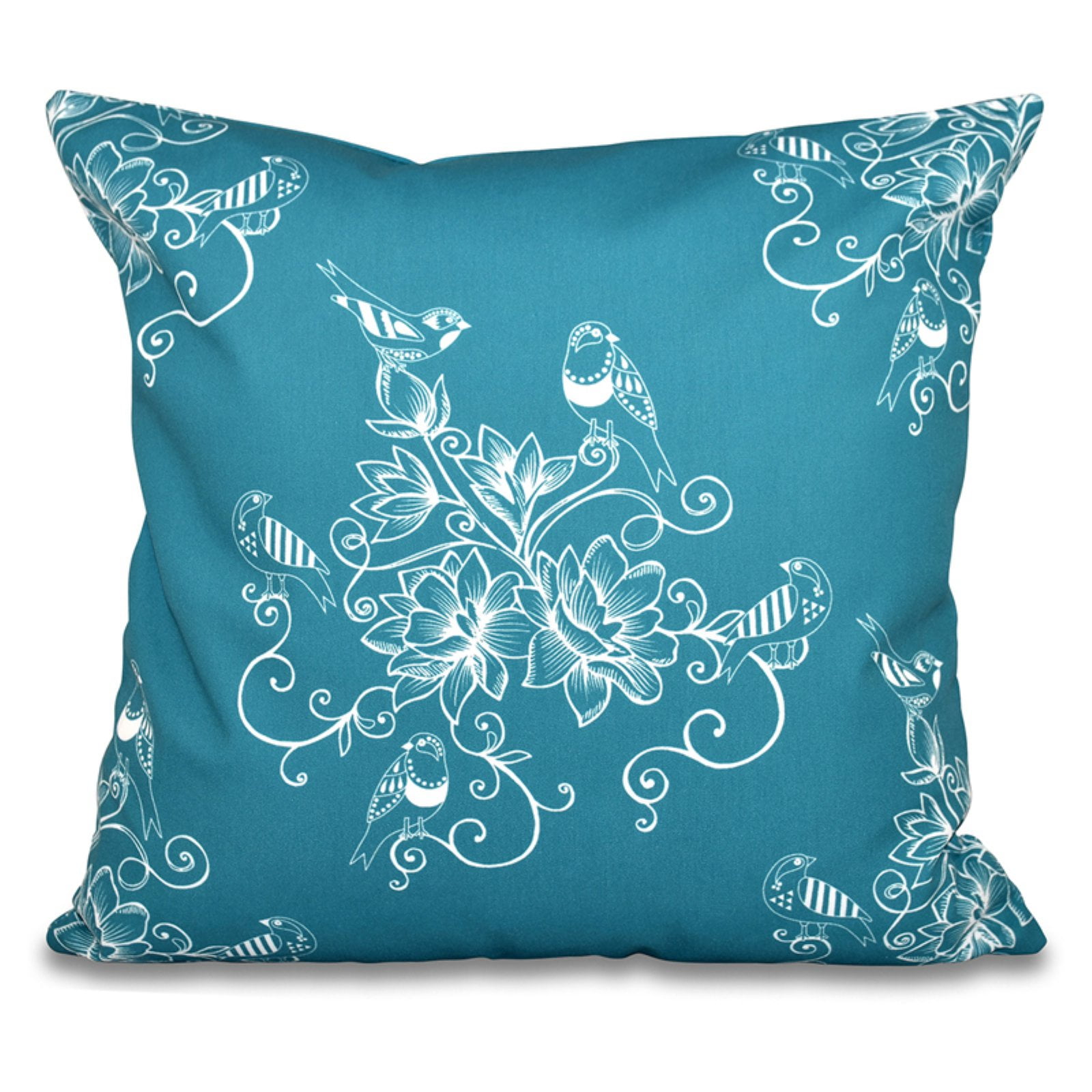 Simply Daisy 16" x 16" Morning Birds Floral Print Pillow, Gold