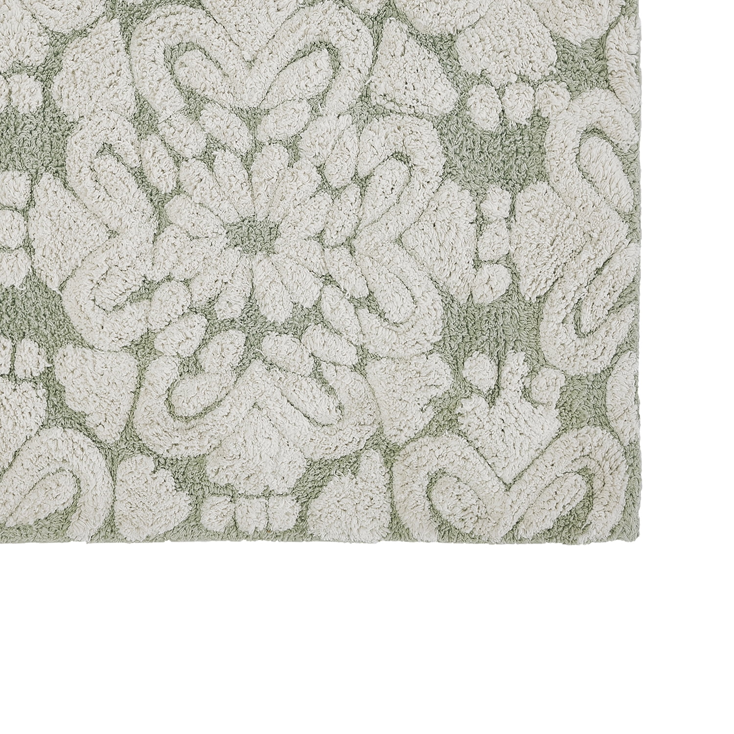 Better Trends 4 Piece Bathroom Rug Set 100% Cotton Extra Soft Tufted Bath Rug Water Absorbent Non-Slip Bath Mat Machine Washable (Sage) Medallion Collection