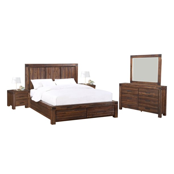 Millstone 5pc E King Storage Bed 2 Nightstand Dresser Mirror Set In Acacia Rustic Brown Walmart Com Walmart Com