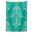 thumbnail image 2 of Evil Eye Outdoor Tablecloth, Eastern Charm Religious Hand of Fatima Pattern with Cute Little Daisies, Decorative Washable Fabric Picnic Tablecloth, 58 X 120 Inches, Teal White Yellow, by Ambesonne, 2 of 2