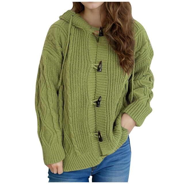 cfhntfmh Cardigan Sweaters for Women Cable Knit Hooded Cardigan Trendy Button down Lightweight Sweater 2024 Fall Outfits