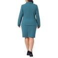 thumbnail image 3 of Agnes Orinda Women's Plus Size 2 Piece Notched Lapel Button Blazer and Midi Pencil Skirts Pocket Business Suit Sets 3X Lake Blue, 3 of 6