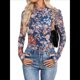 thumbnail image 3 of Top de Larga con Encaje Floral y Cuello Alto para Mujer Flores Azules XL, 3 of 9