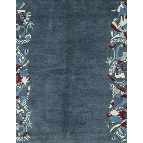 Ahgly Company Machine Washable Indoor Rectangle Abstract Dark Blue Grey Blue Area Rugs, 2' x 5'