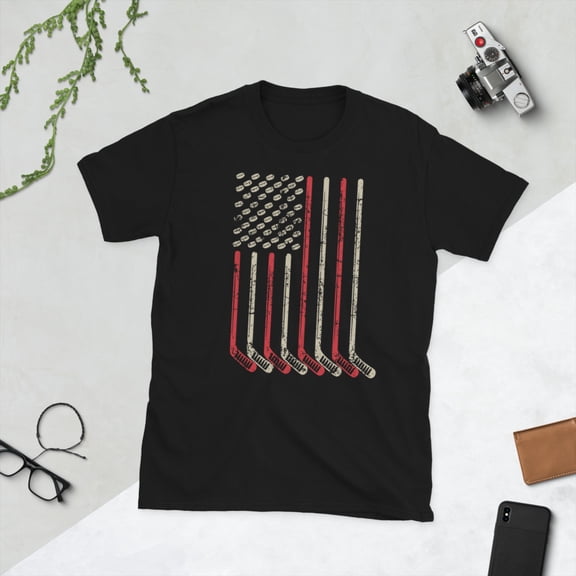 Ice Hockey Player USA Flag Expert Hockey Sports Lover Short-Sleeve Unisex T-Shirt (Black, S)