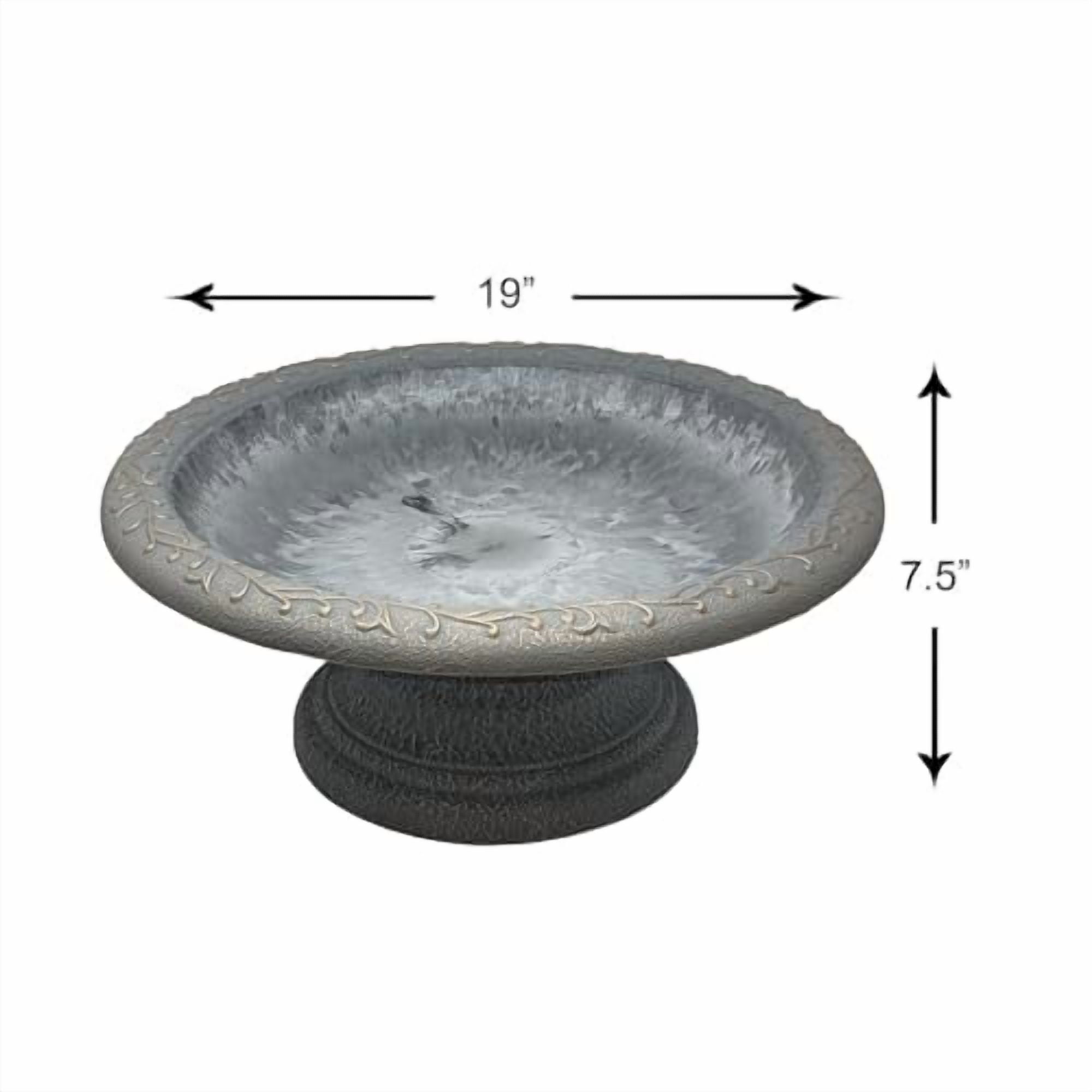 Tierra Garden Birds and Beyond Fiber Clay Bird Bath, Semi-Gloss Bird Bowl with Matte Low-Profile Base (Charcoal)
