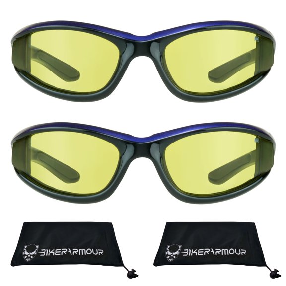Bikershades Motorcycle Riding Night Glasses Purple Women Yellow Lens 2 Pairs