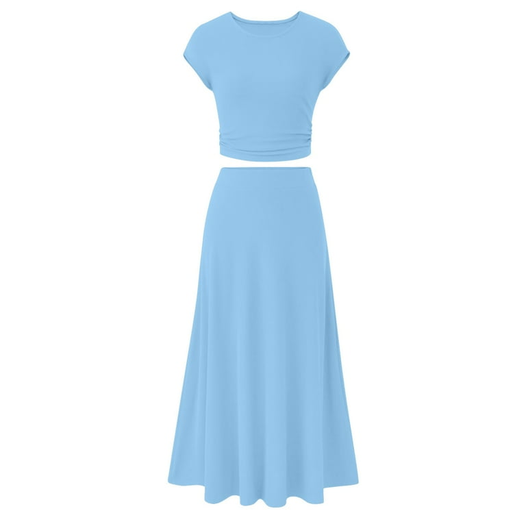 Lyxssbyx Two Piece Outfits Women Skirt and Top Women's Set Dress Casual Hanging Solid Color Dress Dress Set