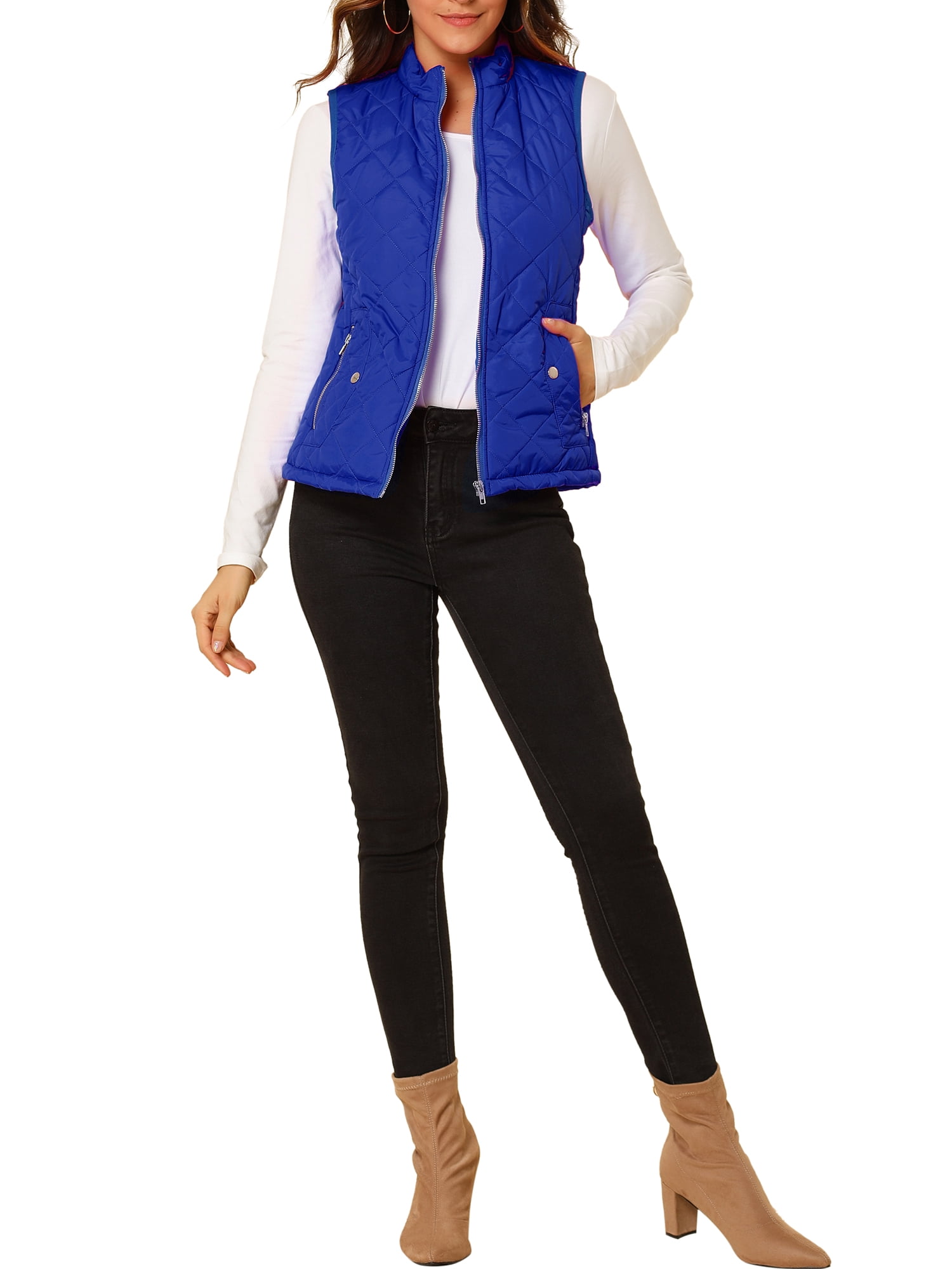 DARING DIVA Women's Zip Stand Collar Quilted Padded Vest S Bright Blue
