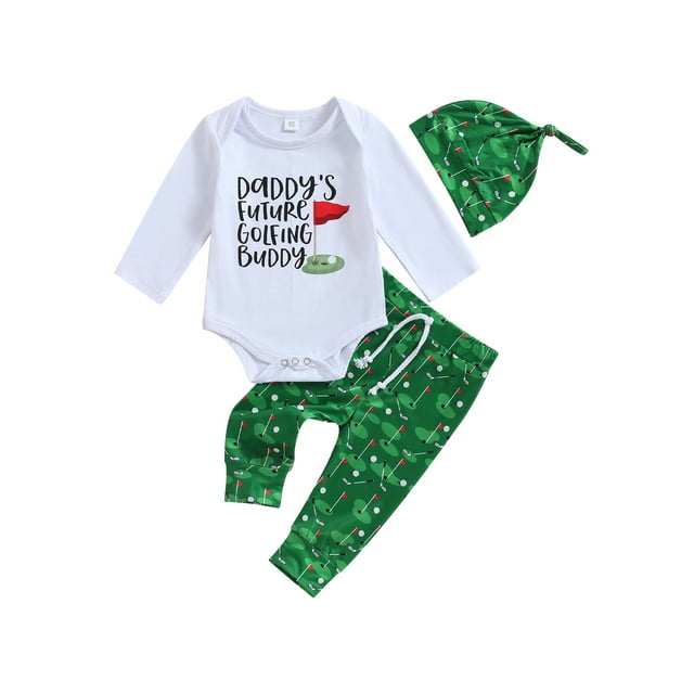 xiaxaixu Infant Baby Fall Jumpsuit Outfits Letter Print Long Sleeve Romper + Golf Pattern Pants + Knotted Hat