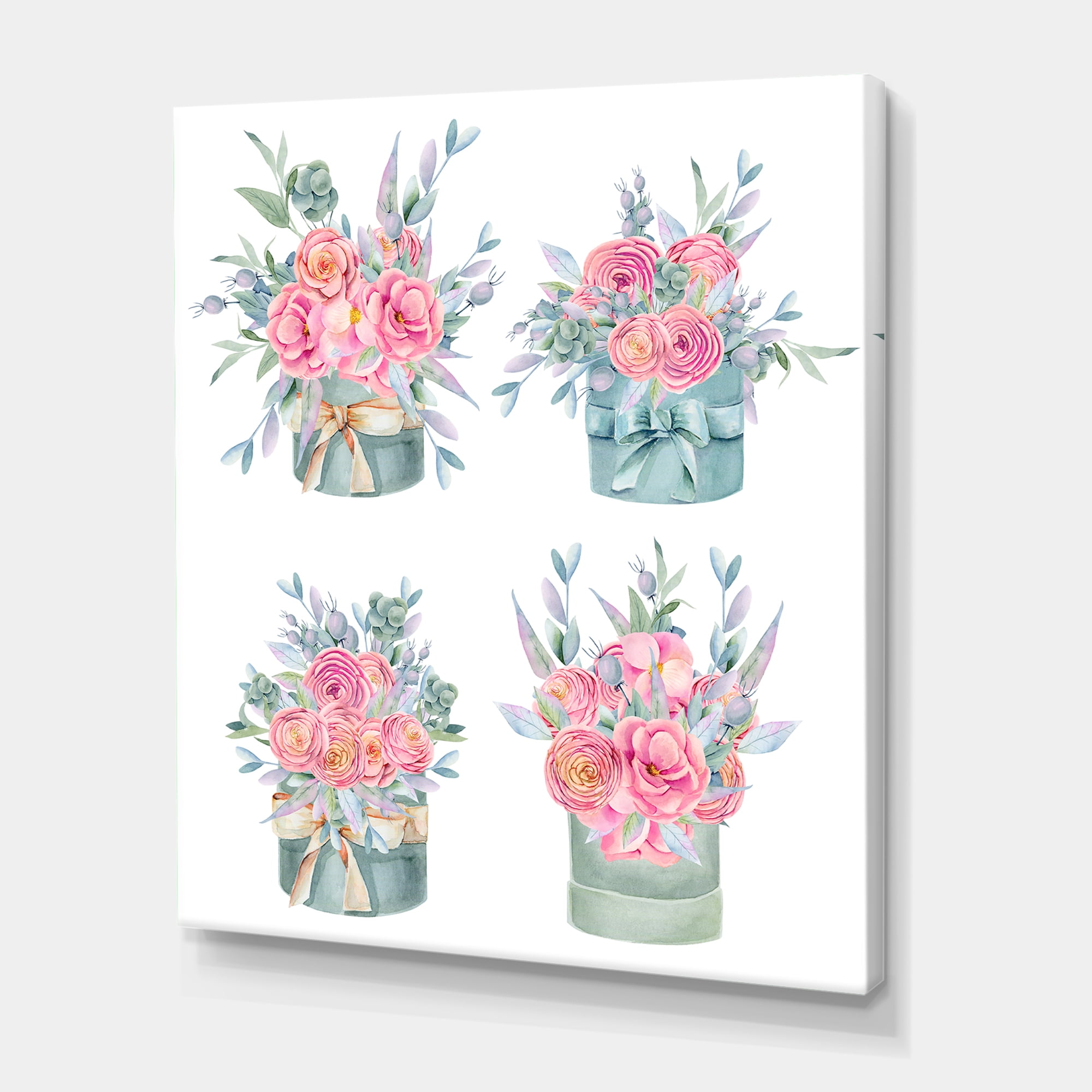 Designart ' Bouquets Collection of Pink Roses ' Farmhouse Canvas Wall Art Print
