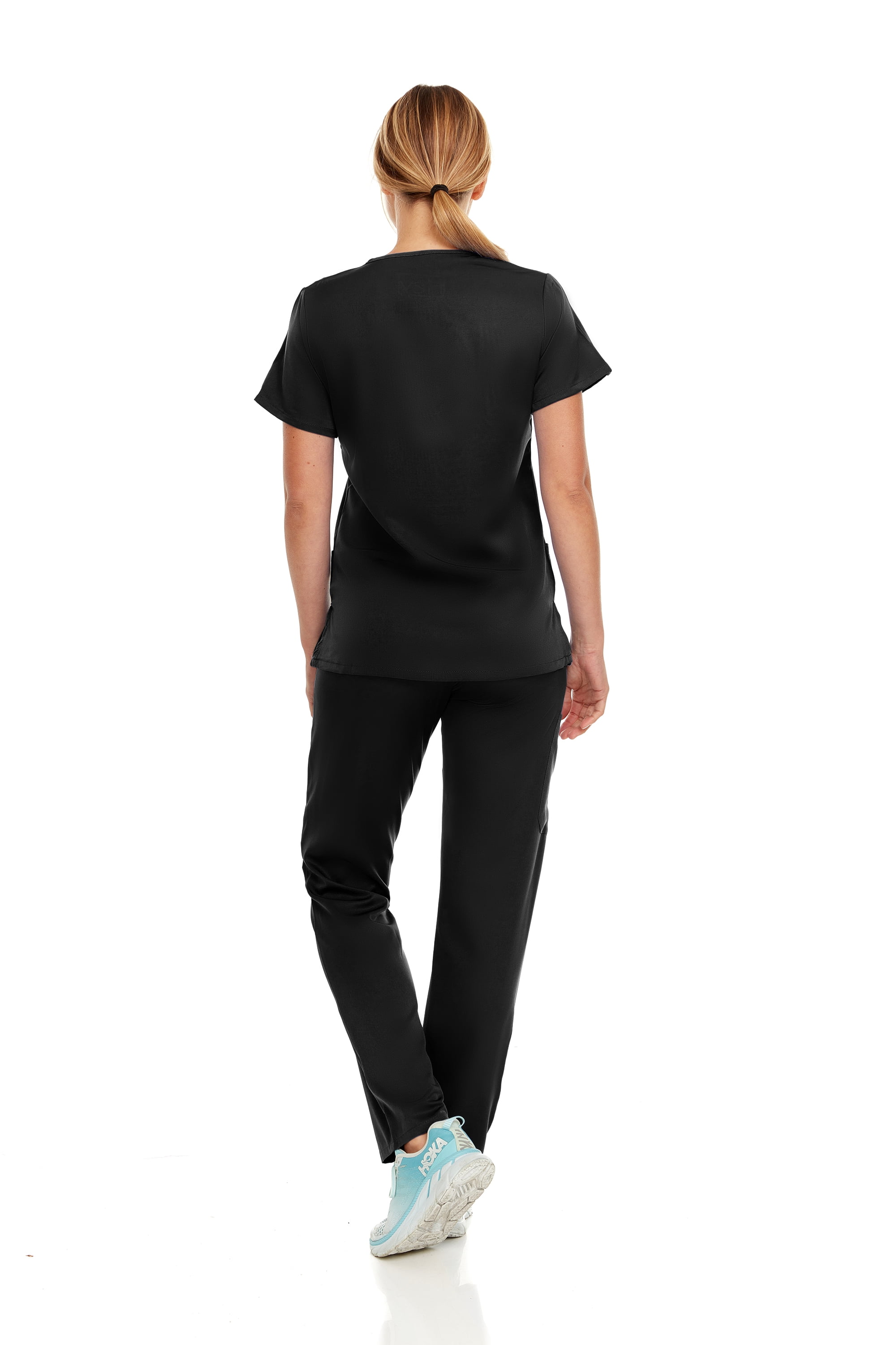 Womens Stretch Colorful Cargo Mock Neck Scrubs Set, Medical Nursing Tops with Four Pocket Scrubs Straight Leg Pants