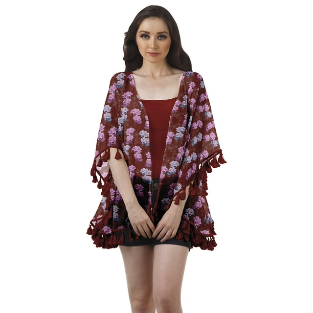Moomaya Boléro Imprimé Ouvert Vêtements de Plage pour Kimono Cardigans pour Femmes