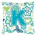 thumbnail image 4 of Letter Flowers and Butterflies Teal Blue Fabric Decorative Pillow, 4 of 7