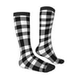 thumbnail image 3 of Picia Women Crew Soft Moisture-wicking Socks White And Black Plaid Pattern Design Cotton Socks, One Size fit All, 3 of 9