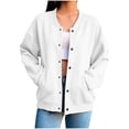 thumbnail image 5 of Ymyiu Womens Sweatshirt Womens Snap Sweatshirts Jackets Long Sleeve Casual Loose Outwear with Pockets(White, S), 5 of 9