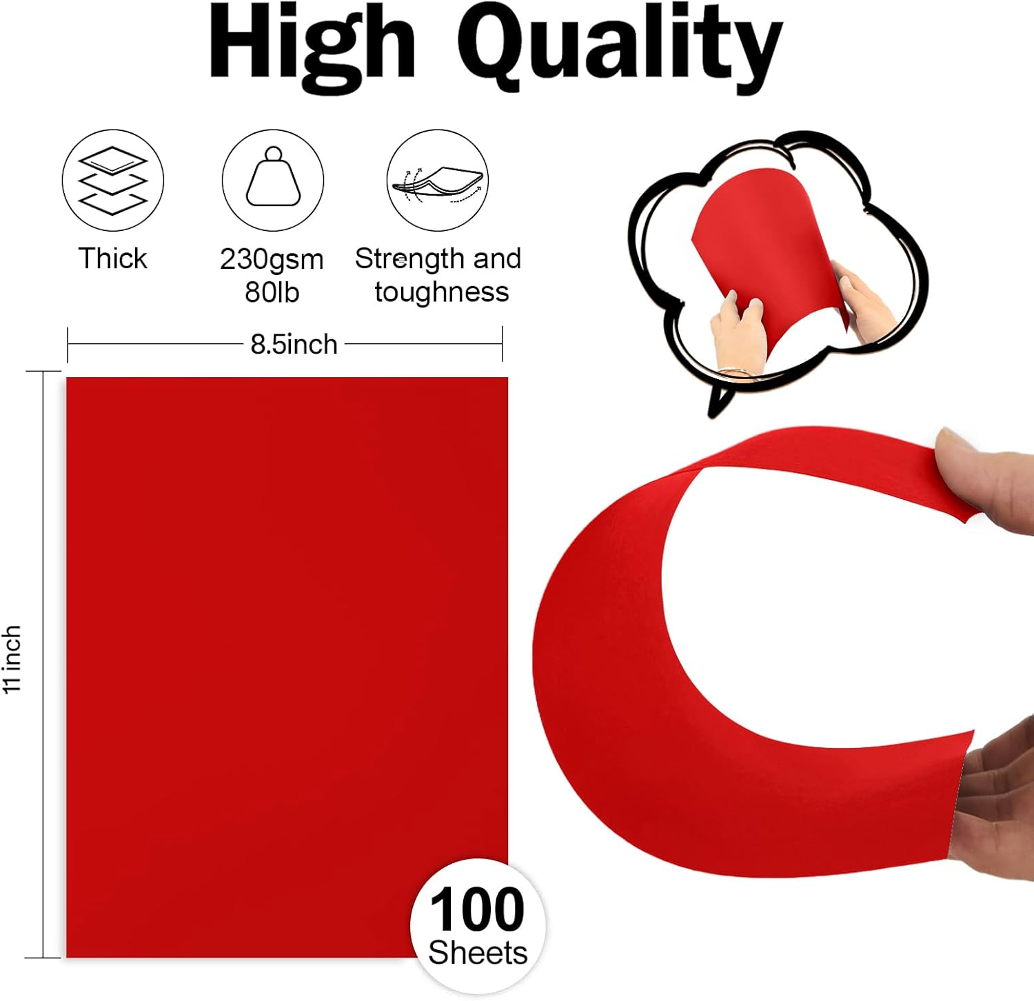 100 Sheets Red Cardstock 8.5 x 11 Red Construction Paper, General 80lb Card Stock Paper for Christmas, Valentines, Invitations and Craft