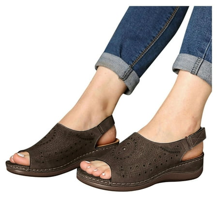 Fashion Women Summer Hollow Earth Spirit Sandals for Women Out Wedges Shoes Beach Size 13 Womens Sandals Peep Toe Breathable Sandals