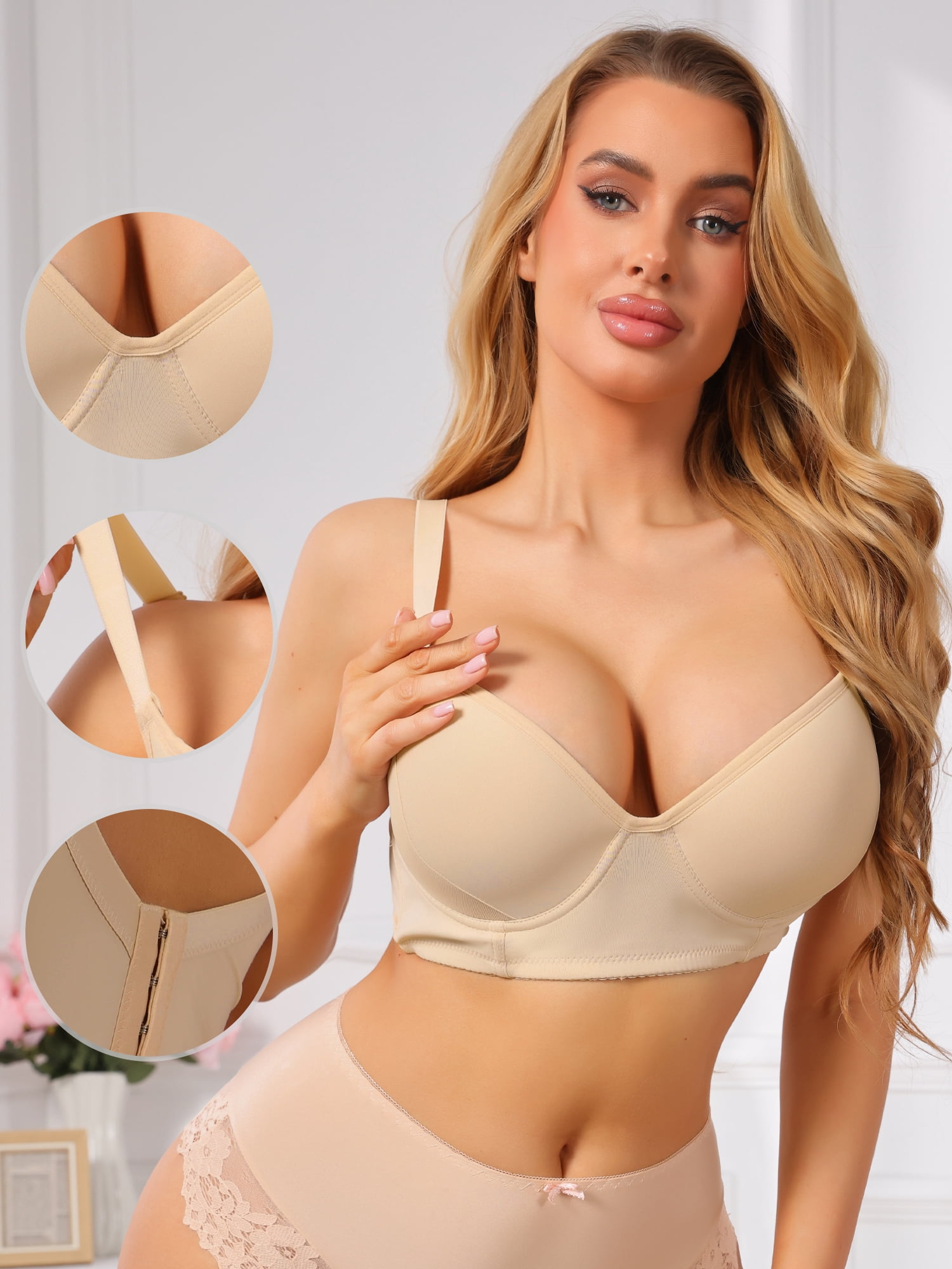 DARING DIVA Women's Push Up Underwire Full Coverage 5 Row Hook Back Bra D 36 Beige