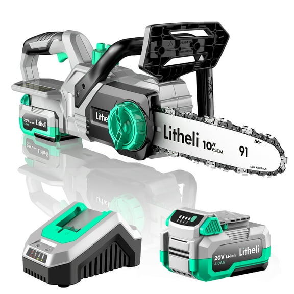 Litheli 20V 10" Cordless Handheld Chainsaw   4.0Ah Battery Pack & Charger  for Tree Pruning, Branch Cutting, Yard, Garden