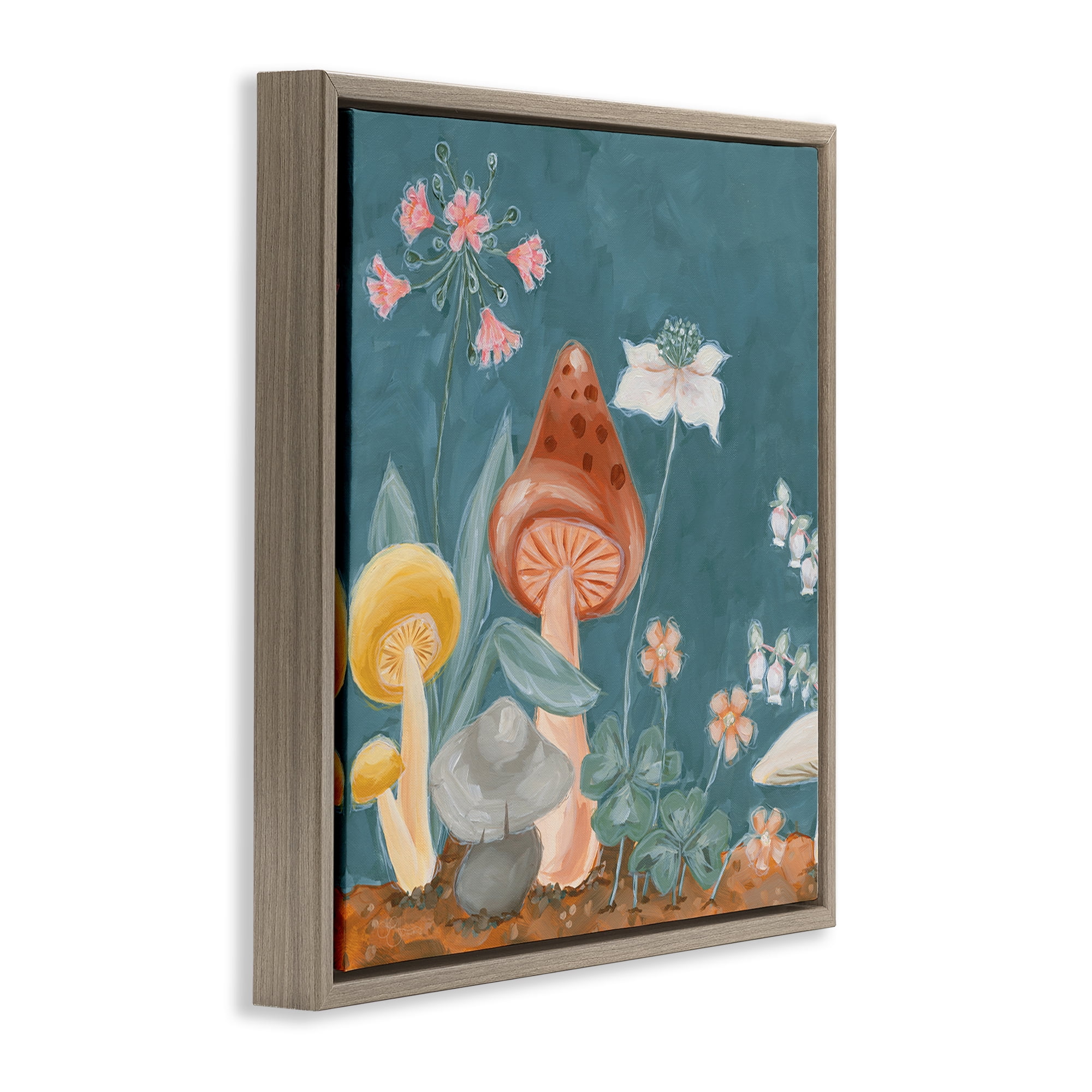Stupell Industries Forest Floor Mushrooms Plants & Flowers Painting Brown Floater Framed Canvas Art Print Wall Art, 25 x 25