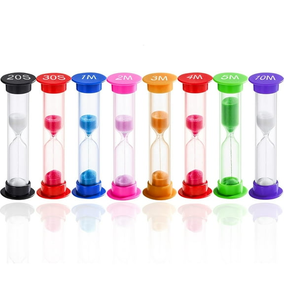 8PCS Sand Timer Colorful Sandglass Sand Clock Timer, 20Sec 30Sec 1Min 2Min 3Min 4Min 5Min 10Min for Kids Toothbrush Games Classroom Home